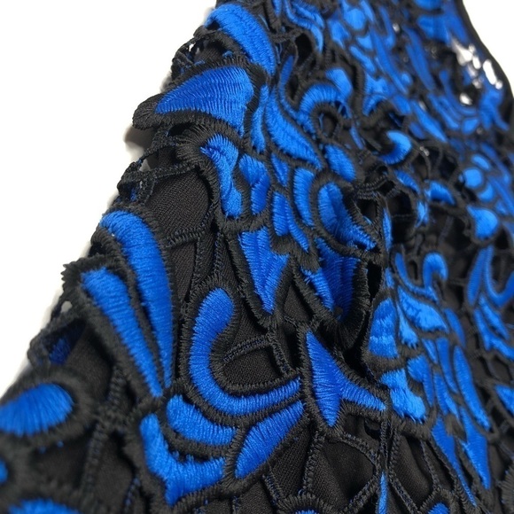 RARE Self-Portrait Cobalt Blue Floral Embroidered Lace Cocktail Mini Dress - Picture 11 of 16